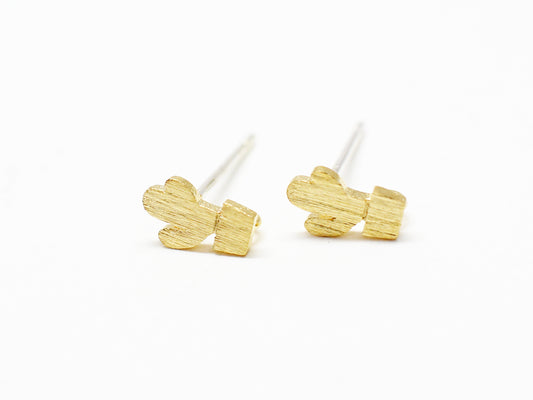 [E0317]/1 pair/Tiny Brushed Cactus Earrings/Brass/Gold plated/7x4.3mm