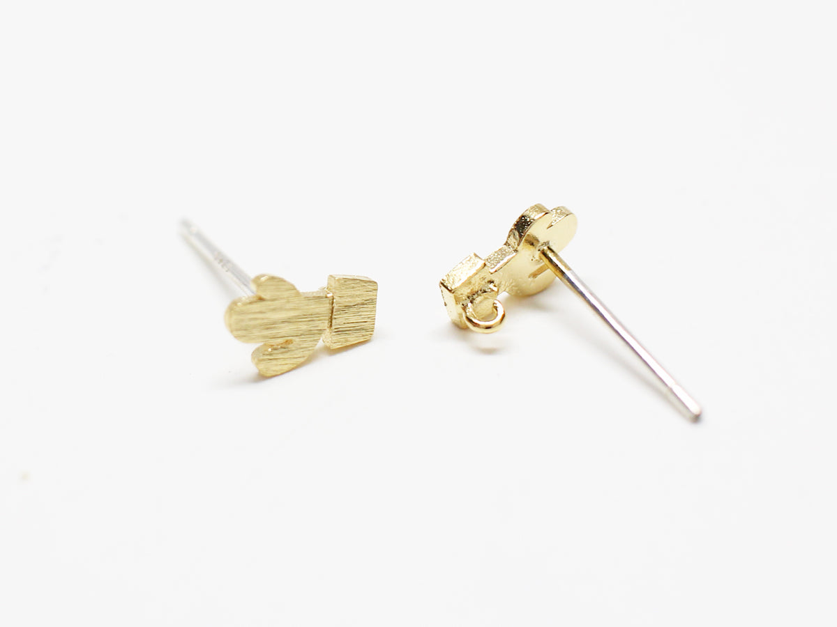 [E0317]/1 pair/Tiny Brushed Cactus Earrings/Brass/Gold plated/7x4.3mm