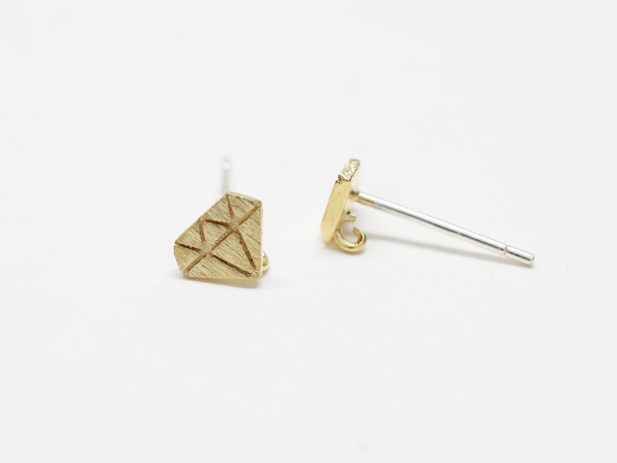 [E0318]/1 pair/Tiny Brushed Diamond Earrings/Brass/Gold plated/6x4.5mm