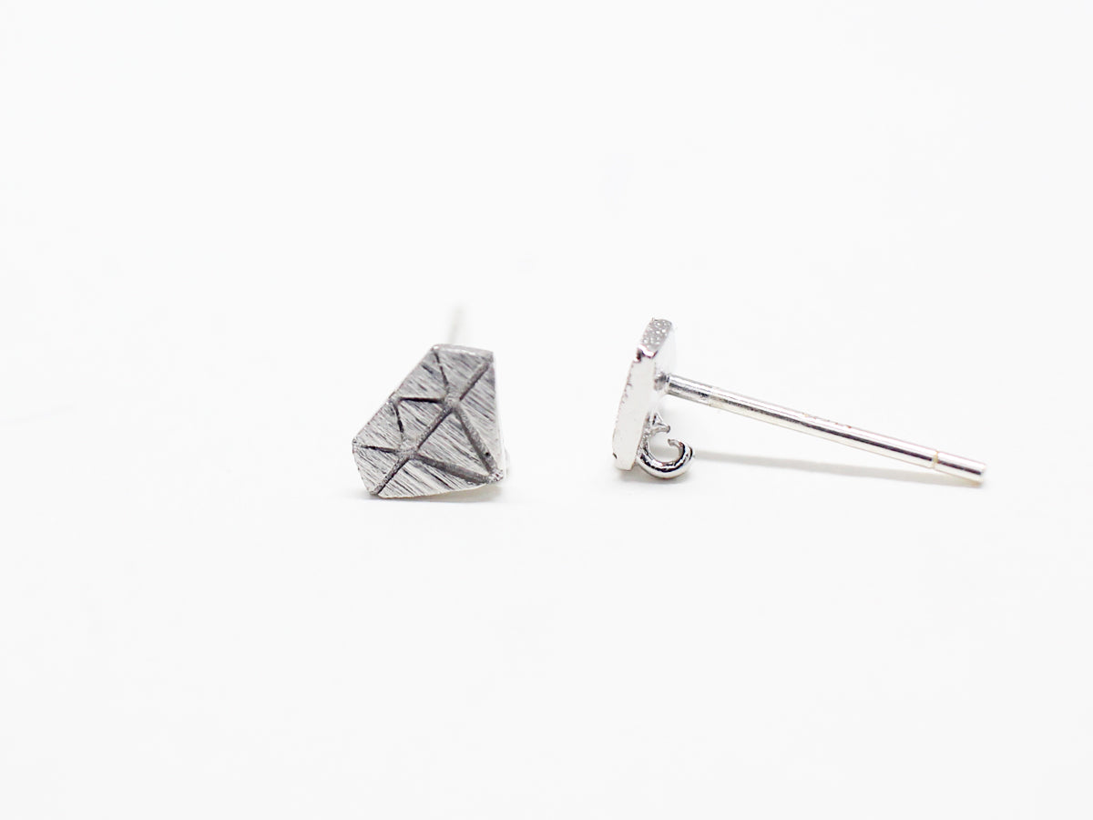 [E0318]/1 pair/Tiny Brushed Diamond Earrings/Brass/Rhodium plated/6x4.5mm