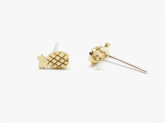 [E0319]/1 pair/Tiny Brushed Pineapple Earrings/Brass/Gold plated/6.7x3.7mm