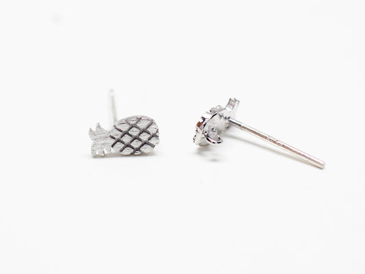 [E0319]/1 pair/Tiny Brushed Pineapple Earrings/Brass/Rhodium plated/6.7x3.7mm