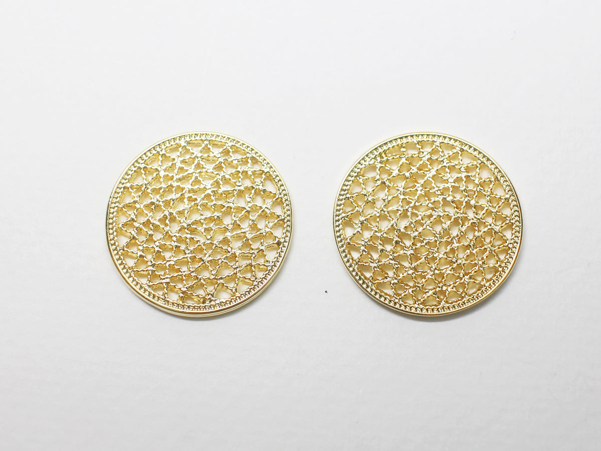 [P0939]2pcs/Circle Net Pendant Connector/Zinc Alloy/Gold/8.5x10.5mm