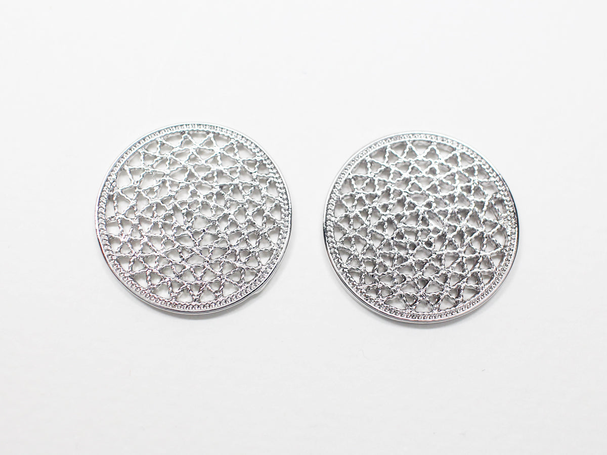 [P0939]2pcs/Circle Net Pendant Connector/Zinc Alloy/Rhodium/8.5x10.5mm