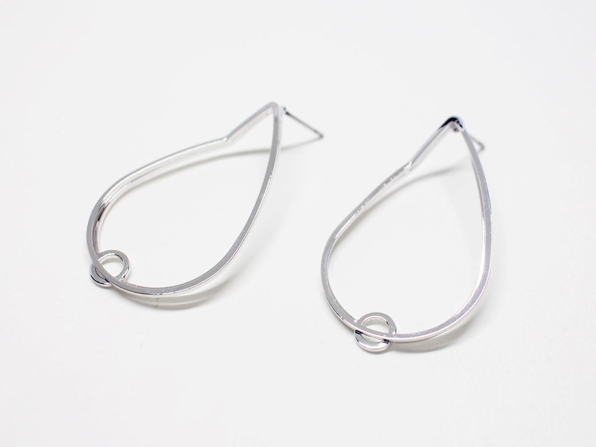 [E0320]/1 pair/Large Double Lined Bent Drop Earrings/Brass/Rhodium plated/42x25.5mm