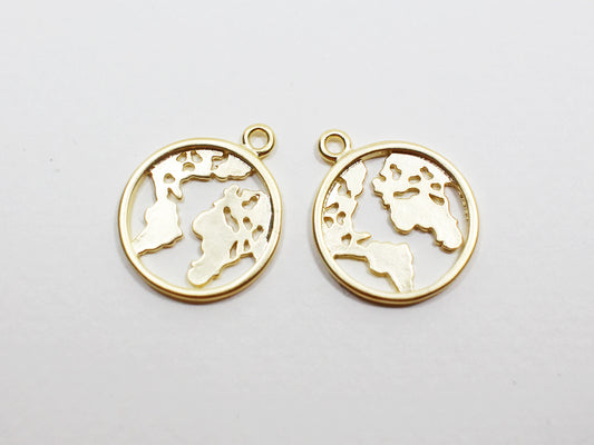 [P0941]2pcs/Globe,Earth Pendant/Brass/Matte Gold/15.7mm