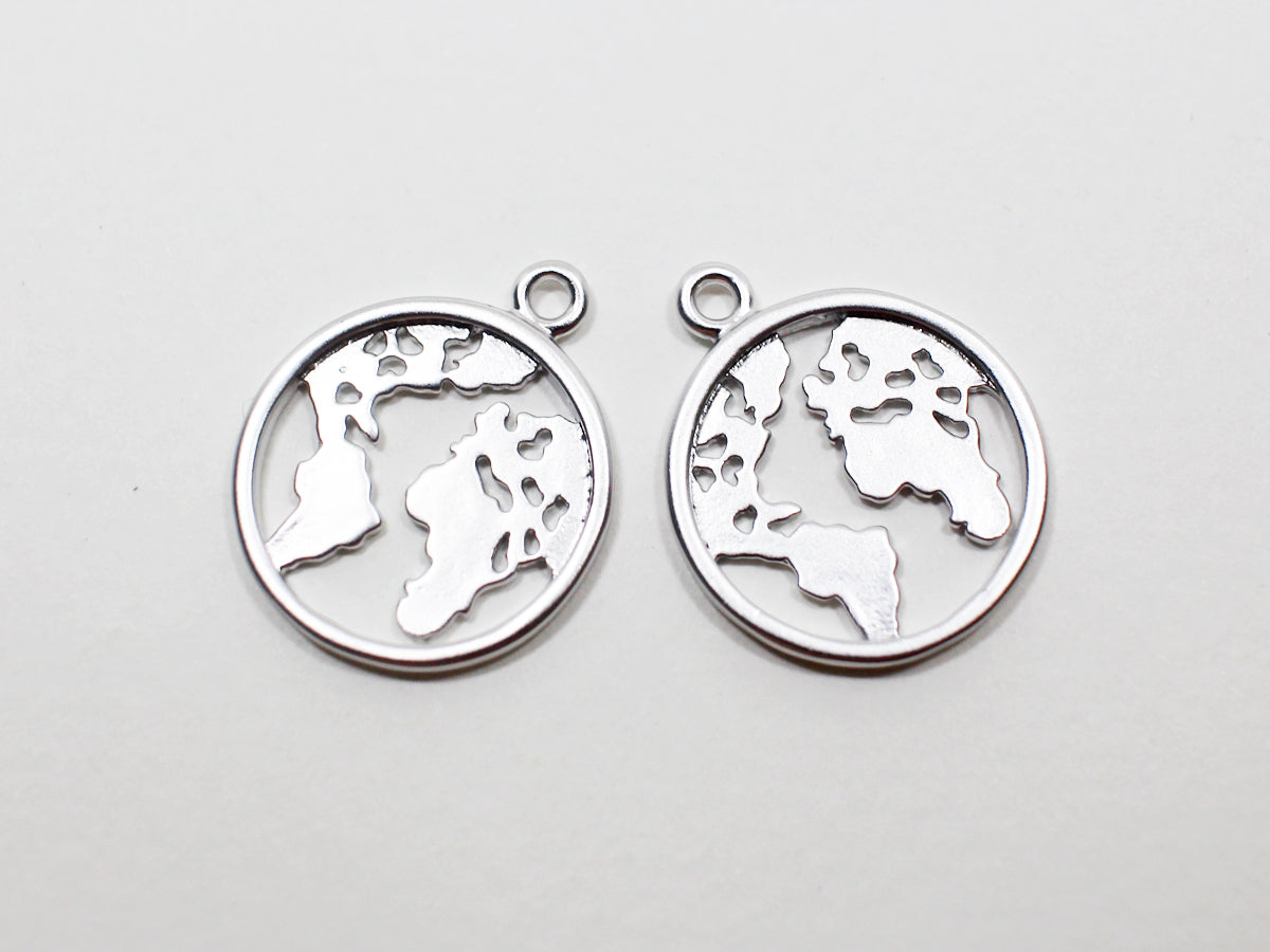 [P0941]2pcs/Globe,Earth Pendant/Brass/Matte Rhodium/15.7mm