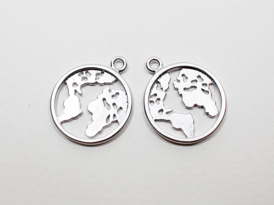 [P0941]2pcs/Globe,Earth Pendant/Brass/Matte Rhodium/15.7mm