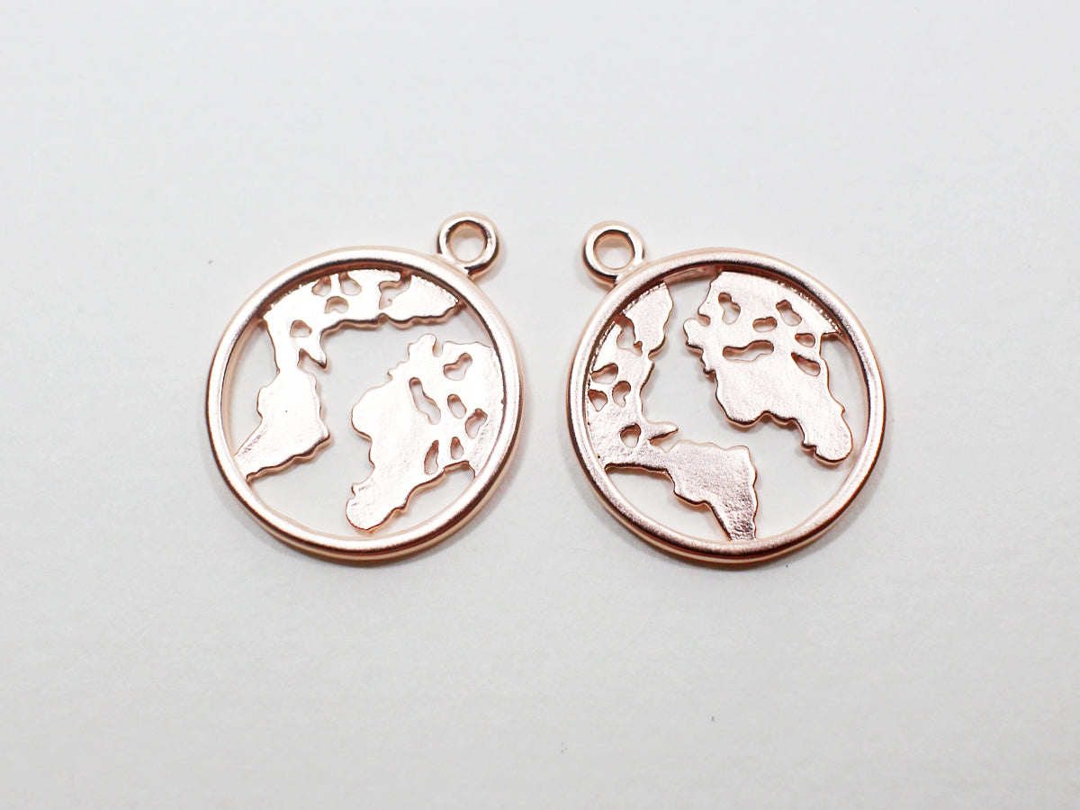 [P0941]2pcs/Globe,Earth Pendant/Brass/Matte Rose Gold/15.7mm