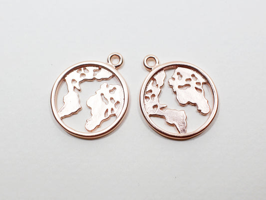 [P0941]2pcs/Globe,Earth Pendant/Brass/Matte Rose Gold/15.7mm