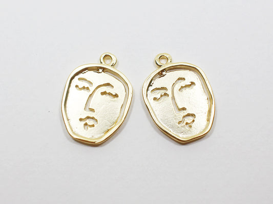 [P0942]2pcs/Vintage Face Pendant/Brass/Matte Gold/17.7x12.7mm