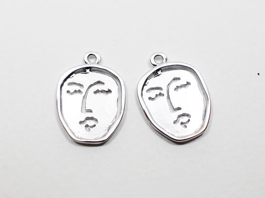 [P0942]2pcs/Vintage Face Pendant/Brass/Matte Rhodium/17.7x12.7mm