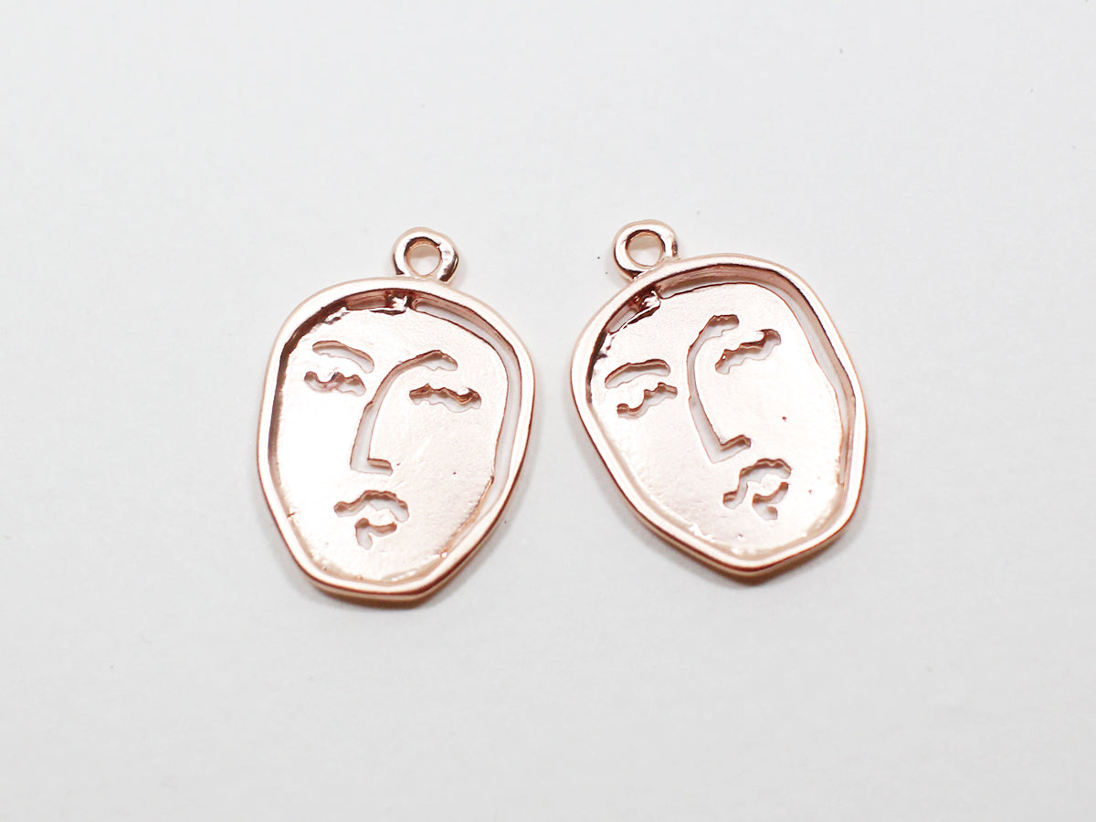 [P0942]2pcs/Vintage Face Pendant/Brass/Matte Rose Gold/17.7x12.7mm