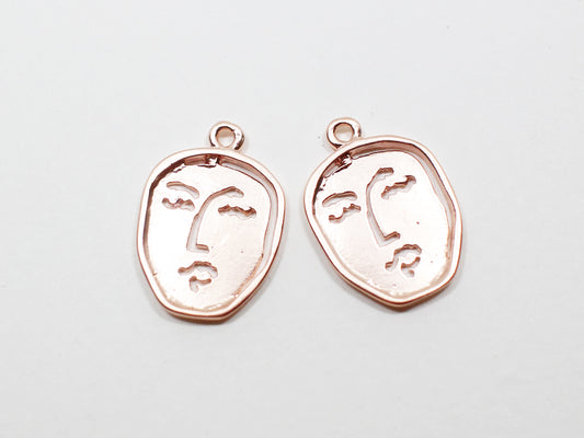 [P0942]2pcs/Vintage Face Pendant/Brass/Matte Rose Gold/17.7x12.7mm