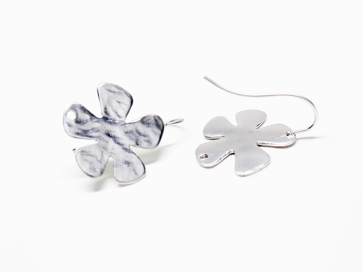 [E0323]/1 pair/Petal Ear Hooks/Brass/Matte Rhodium plated/20x20.5mm