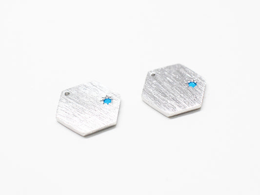 [P0944]2pcs/Brushed Hexagon Turquoise Pendant/Brass/Rhodium/11.2x9.8mm