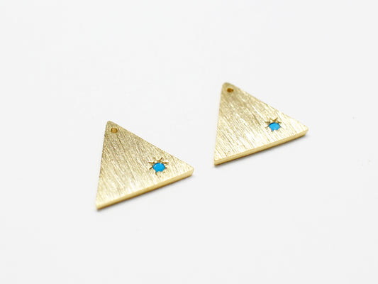 [P0944-1]2pcs/Brushed Triangle Turquoise Pendant/Brass/Gold/11.8x10mm