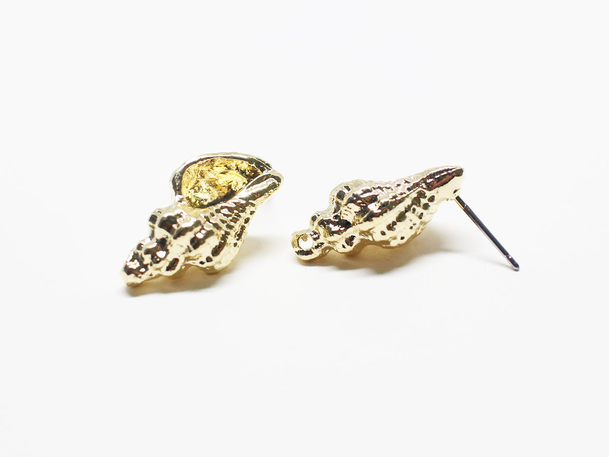 [E0325]/1 pair/Conch Stud Earrings/Brass/Gold plated/25x15mm