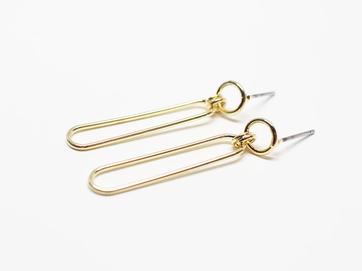 [E0327]/1 pair/Circle Oval Dangle Earrings/Brass/Gold  plated/6.5mm circle,6.3mm x28.2mm Oval (Copy)