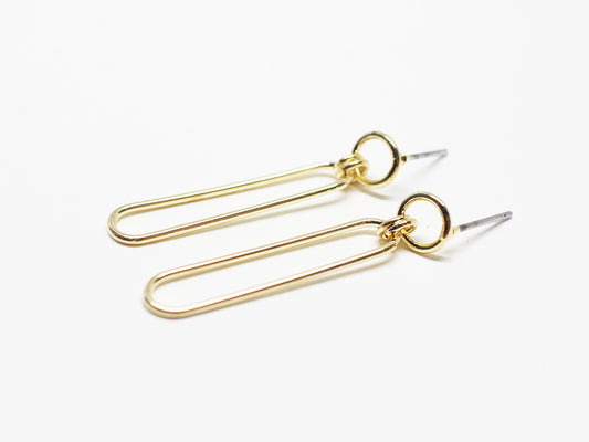 [E0327]/1 pair/Circle Oval Dangle Earrings/Brass/Gold  plated/6.5mm circle,6.3mm x28.2mm Oval (Copy)