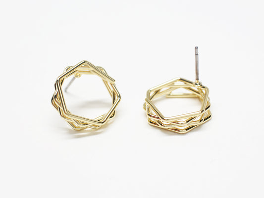 [E0328]/1 pair/Layered Hexagon Earrings/Brass/Gold plated/15.5mm