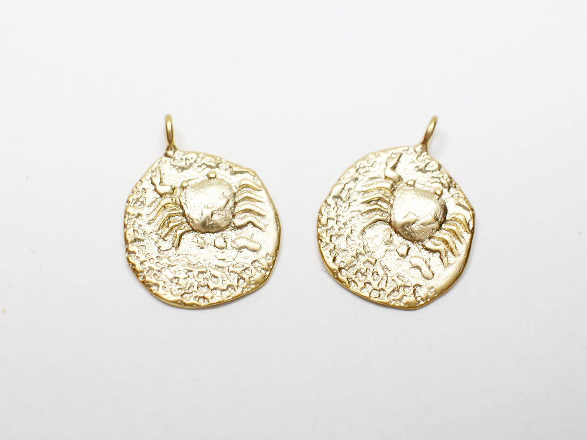 [P0946]2pcs/Coin Crab Pendant/Brass/Matte Gold/16.2x12.8mm