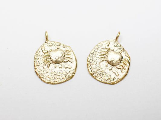 [P0946]2pcs/Coin Crab Pendant/Brass/Matte Gold/16.2x12.8mm