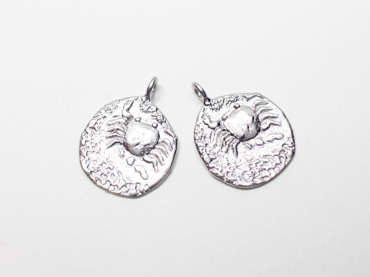 [P0946]2pcs/Coin Crab Pendant/Brass/Matte Rhodium/16.2x12.8mm