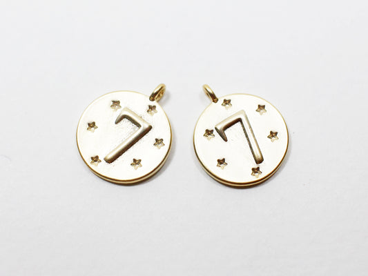 [P0947]2pcs/Lucky Seven Pendant/Brass/Matte Gold/14x12mm