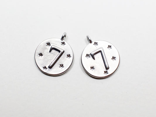 [P0947]2pcs/Lucky Seven Pendant/Brass/Matte Rhodium/14x12mm