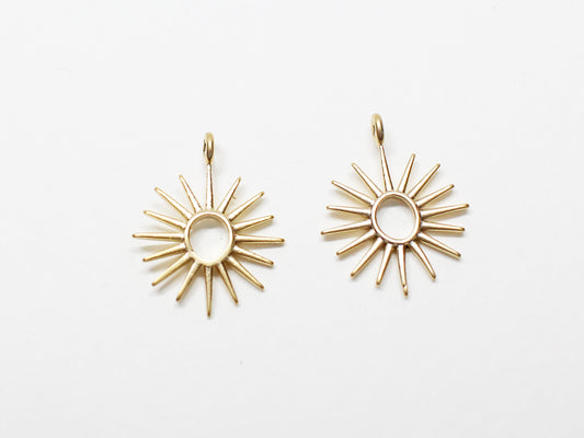 [P0948]2pcs/Small Sun Pendant/Brass/Matte Gold/14.4x12mm