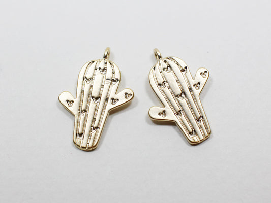 [P0952]2pcs/Heart Cactus Pendant/Brass/Matte Gold/17.5x12mm