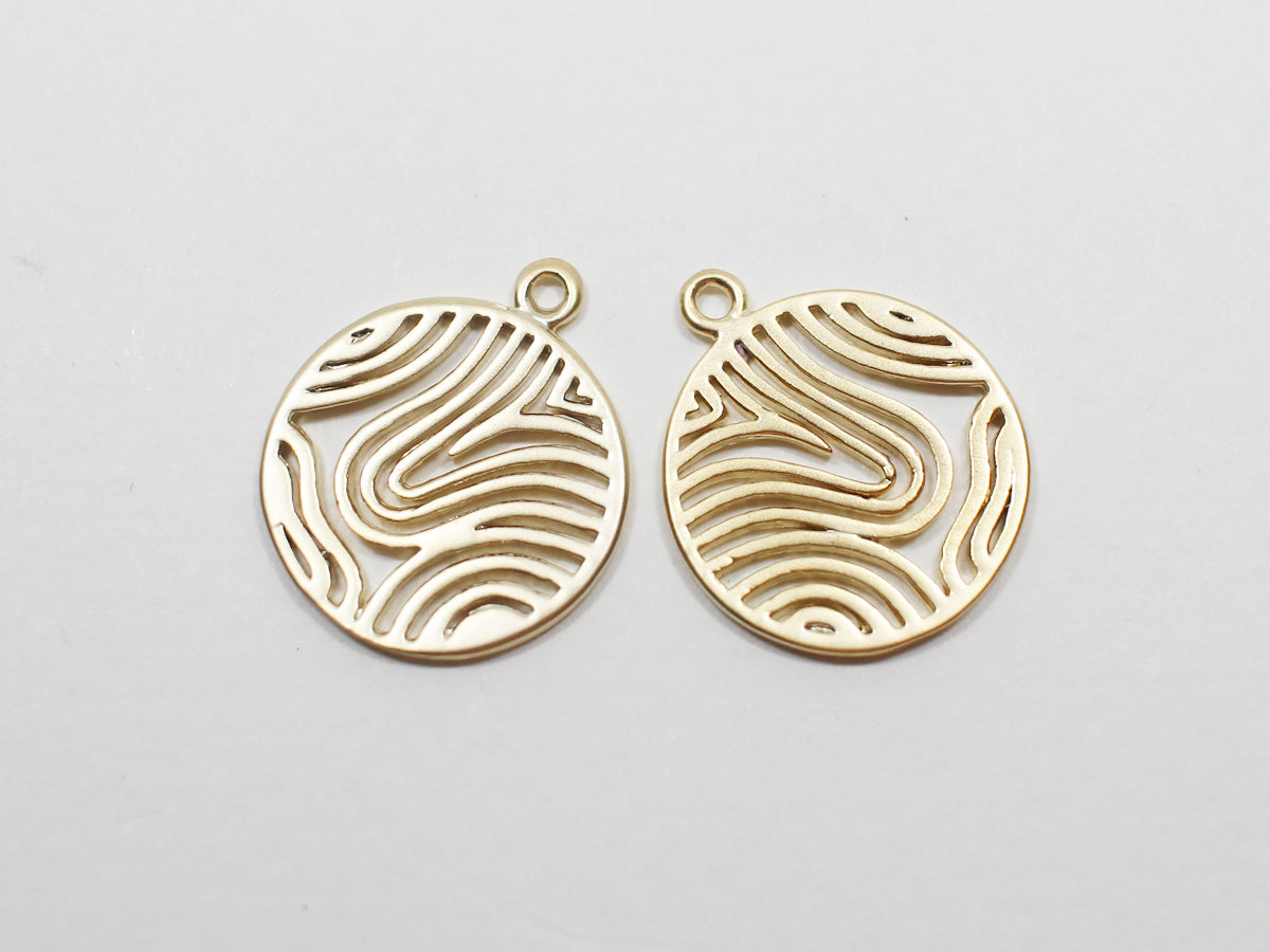 [P0953]2pcs/Circle Finger Print Pendant/Brass/Matte Gold/17.1x14.7mm