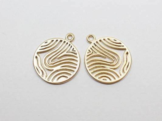 [P0953]2pcs/Circle Finger Print Pendant/Brass/Matte Gold/17.1x14.7mm