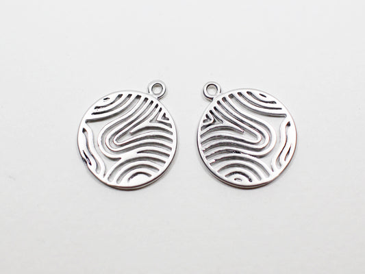 [P0953]2pcs/Circle Finger Print Pendant/Brass/Matte Rhodium/17.1x14.7mm