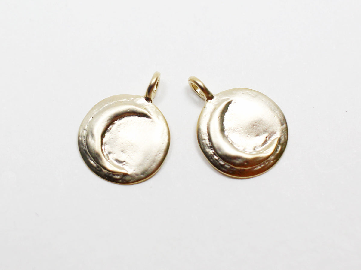 [P0954]2pcs/Embossed Crescent Pendant/Brass/Matte Gold/12.5x9.5mm