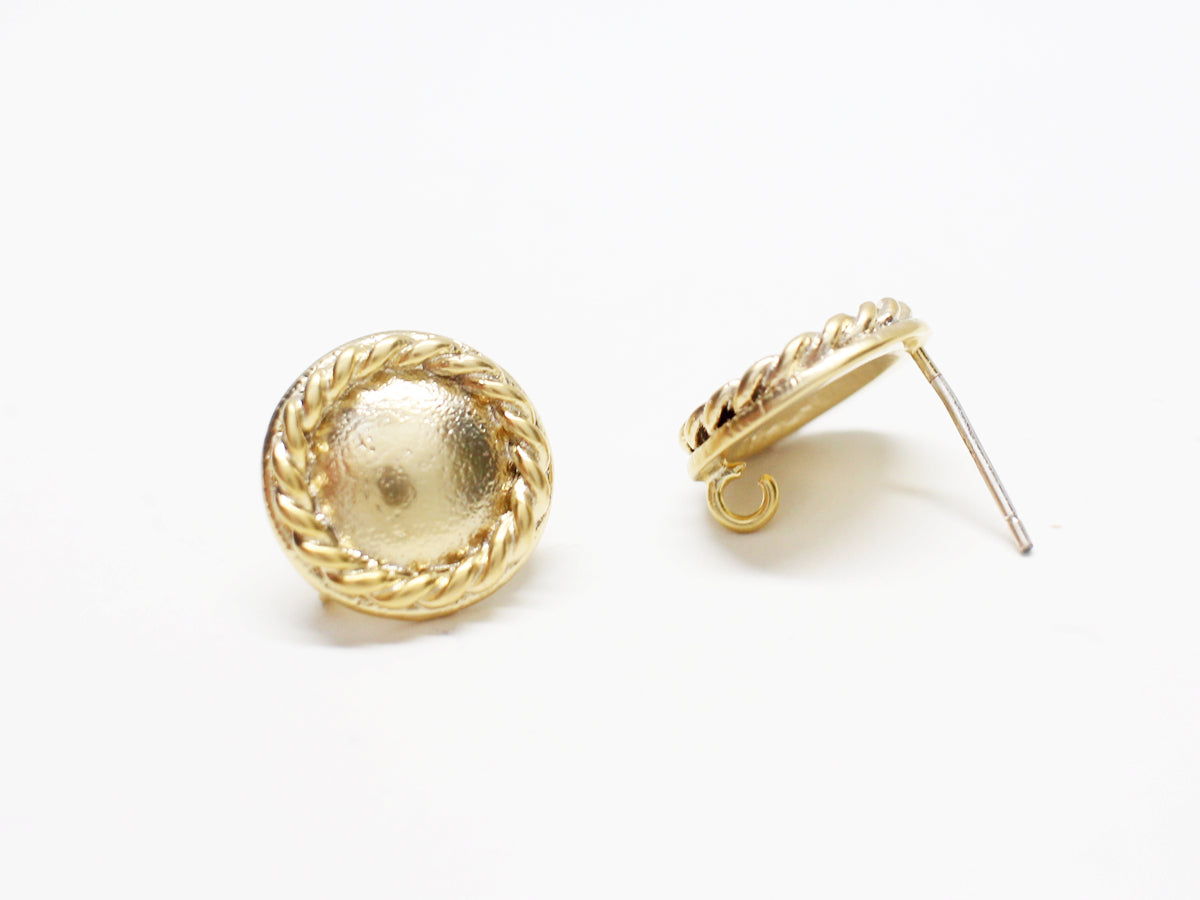 [E0330]/1 pair/Vintage Button Earrings/Brass/Matte Gold plated/13mm