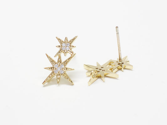 [E0331]/1 pair/Binary Star Earrings/Brass/Gold plated/15.5x12.5mm