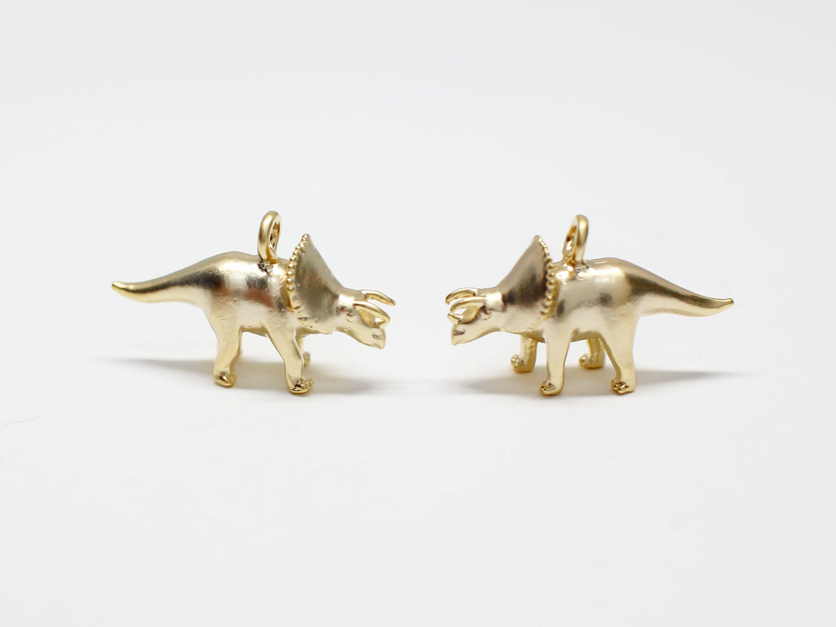 [P0955-1]2pcs/Triceratops Pendant,Dinosaur Pendant/Brass/Matte Gold/18x11mm