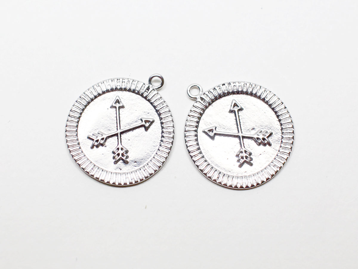 [P0958]2pcs/Compass Pendant/Brass/Matte Rhodium/19.5x17.1mm