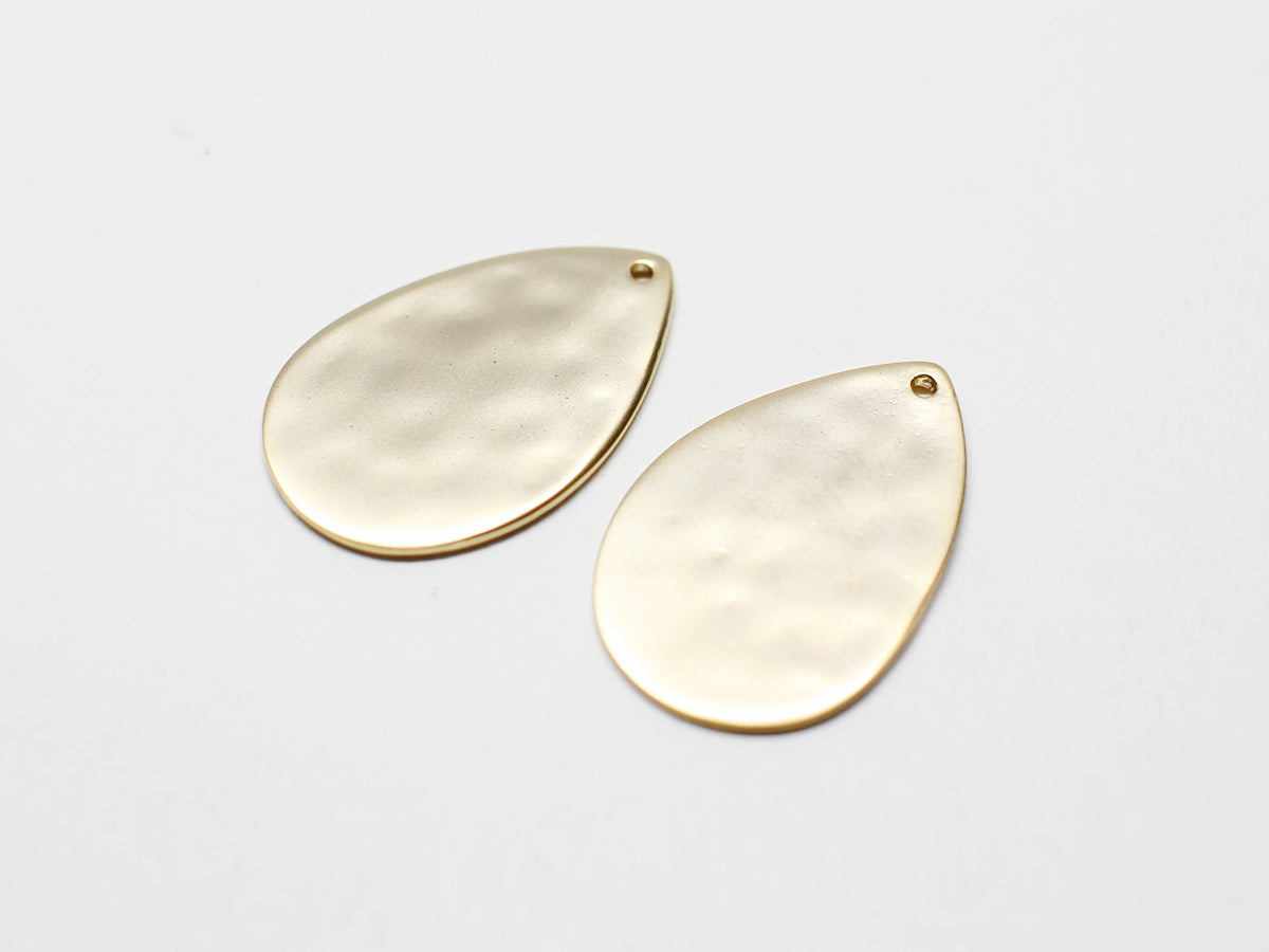 [P0959]2pcs/Hammered Teardrop Pendant Large/Brass/Matte Gold/20.7x13.6mm