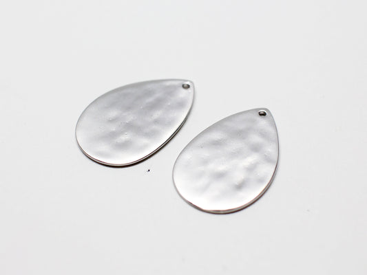 [P0959]2pcs/Hammered Teardrop Pendant Large/Brass/Matte Rhodium/20.7x13.6mm