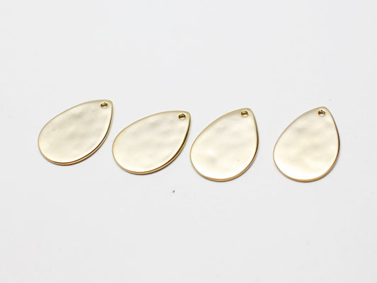 [P0959-1]2pcs/Hammered Teardrop Pendant Large/Brass/Matte Gold/14.5x9.7mm