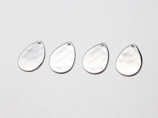 [P0959-1]2pcs/Hammered Teardrop Pendant Large/Brass/Matte Rhodium/14.5x9.7mm