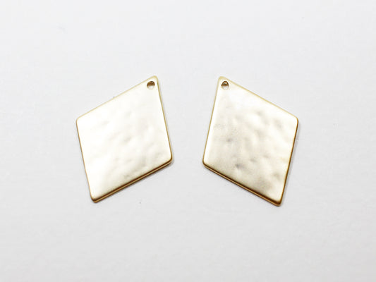 [P0960]2pcs/Hammered Rhombus Pendant Large/Brass/Matte Gold/20.1x14.6mm