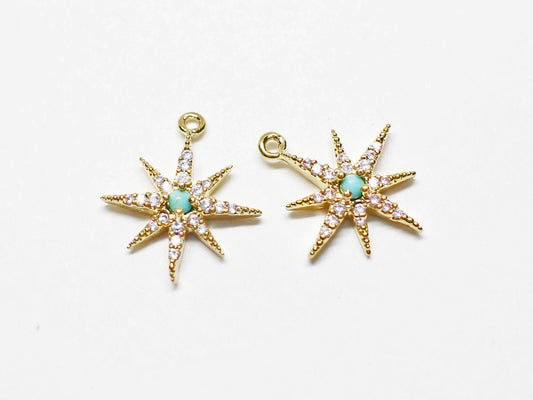 [P0961]2pcs/Cubic Turquoise Star Pendant/Brass/Gold/14.1x12.3mm