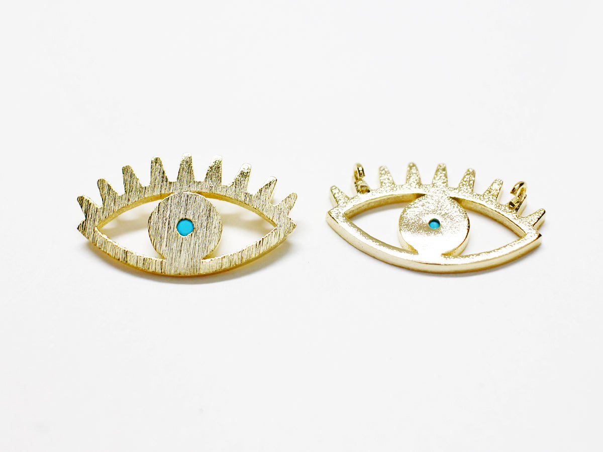 [P0962]2pcs/Large Turquoise Evil Eye Pendant/Brass/Gold/19.2x11mm