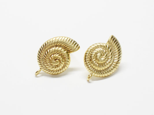 [E0332]/1 pair/Ammonites Earrings/Brass/Matte Gold plated/17.5x11.5mm