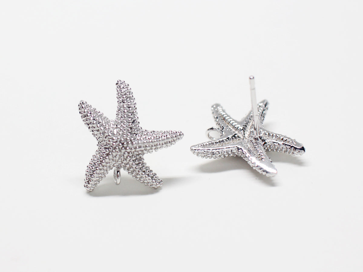 [E0333]/1 pair/Star Fish Earrings/Brass/Rhodium plated/15.4x15.1mm