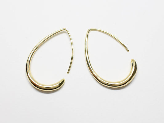 [E0334]/1 pair/Large Ear Hooks/Brass/Gold plated/34x23mm